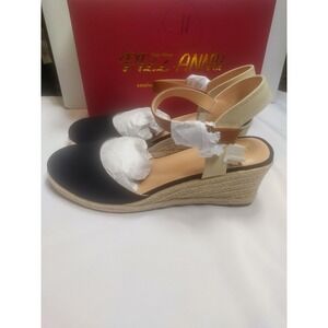 Pizz Annu Webster Black Espadrille Wedge Sandals Ankle Strap Womens 11 XZ0096